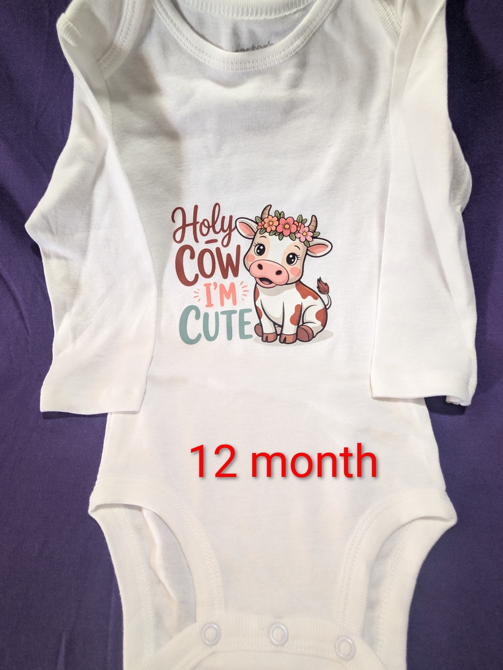 Carter's White Long-Sleeve One-Piece Bodysuit with Cow Graphic